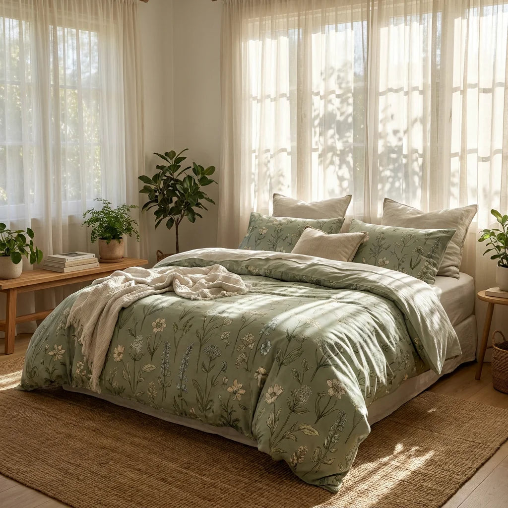 Botanical Sage Green Floral Bedding Set