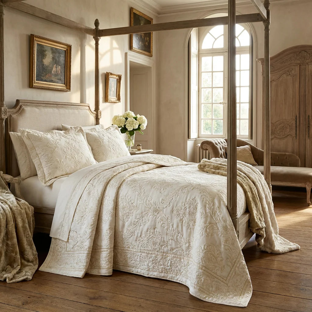 Luxury Jacquard Quilted Bedspread Set | Elegant Floral Decor