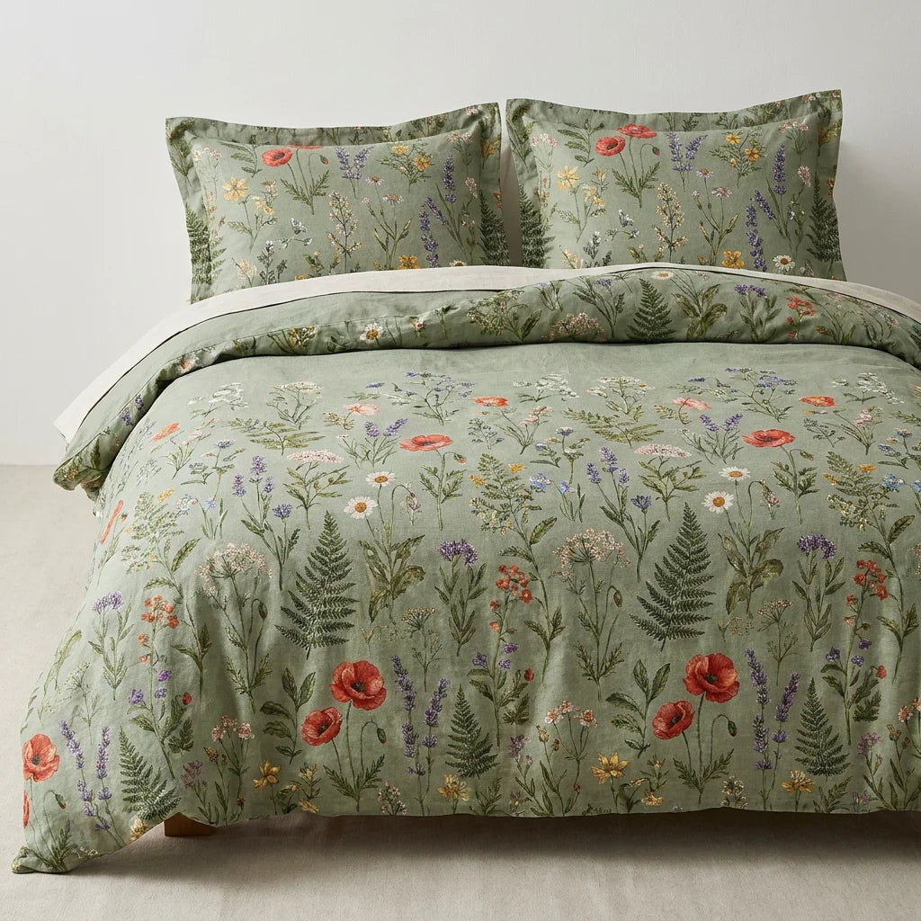 Botanical Sage Green Floral Bedding Set